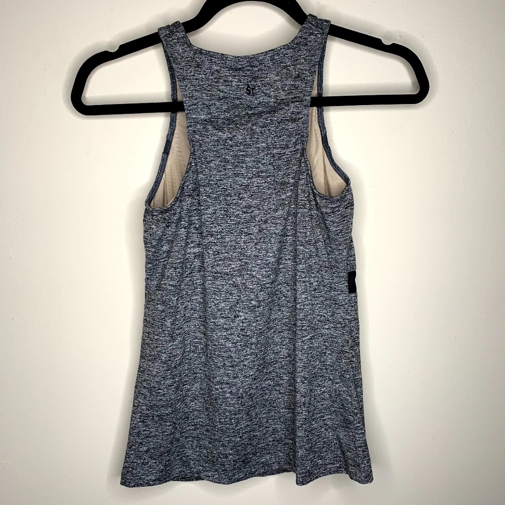 Strut This Grey Black Striped High Neck Tank OS - Picture 3 of 4